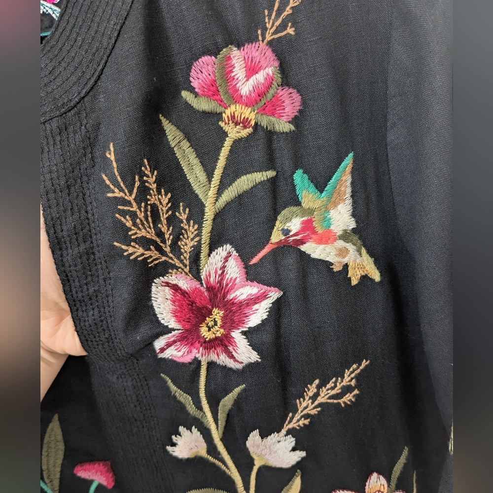 Johnny Was Maisie Easy V-Neck Linen Embroidered Tunic Top - Size M - Picture 6 of 9